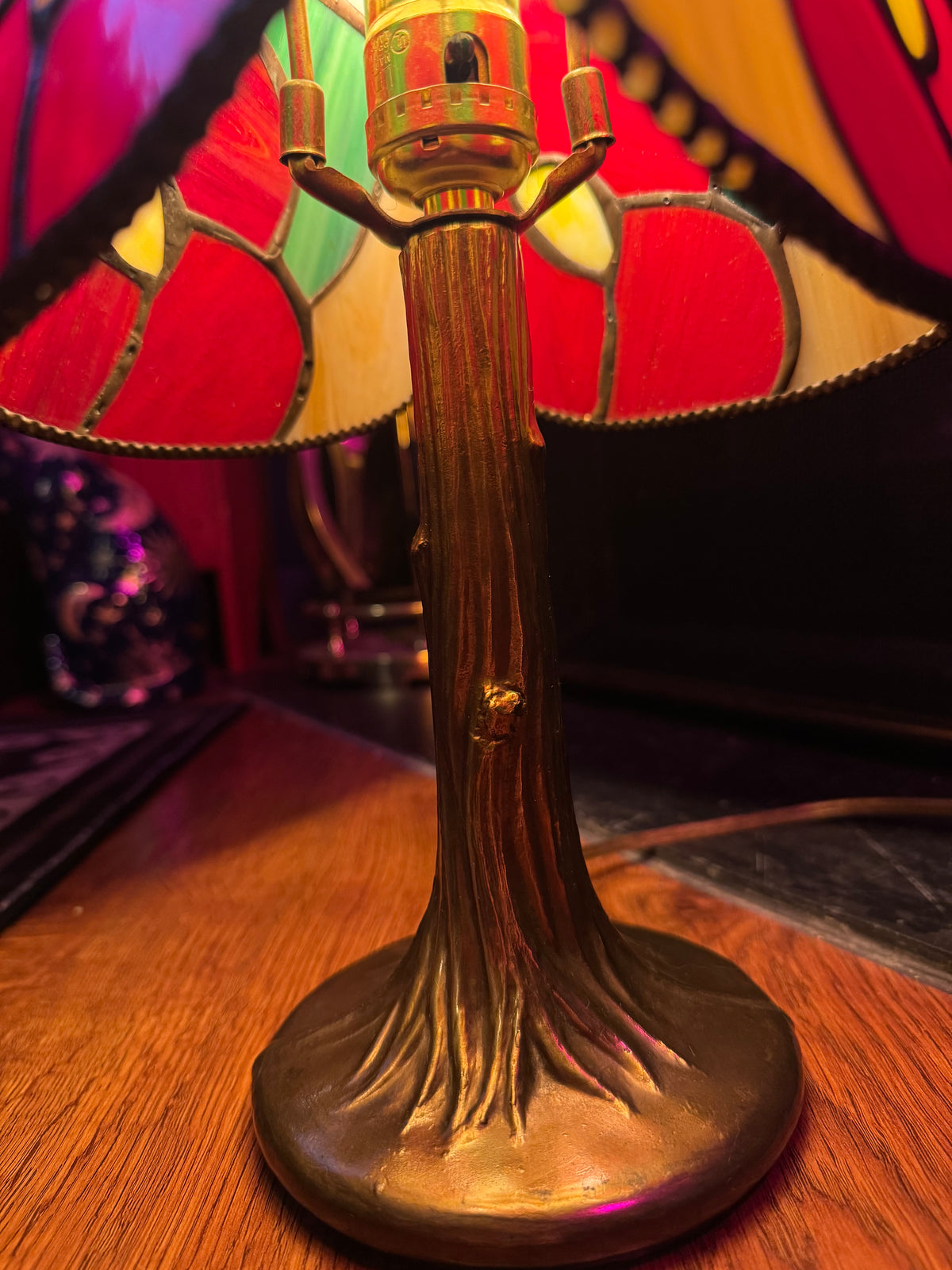 Vintage Tiffany Lamp, Red Poppy Floral Design
