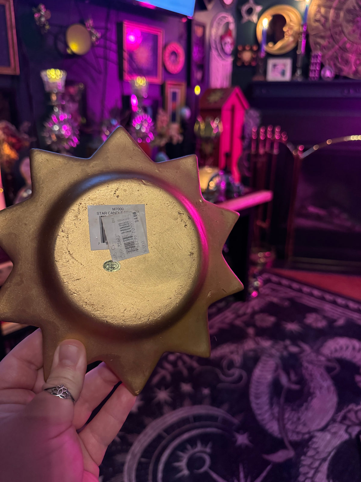 Vintage 90s Gold Stars Pillar Candle Holder Plate